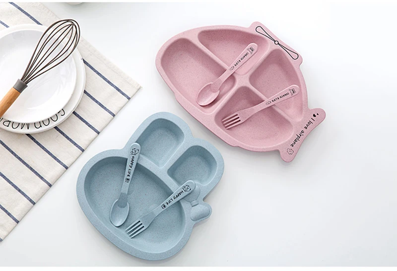 TUUTH Cute Children Tableware Set Rabbit Airplane Shape Dishes 3 Sets of Plates Fork Spoon Dinner Plates for Child Baby B6
