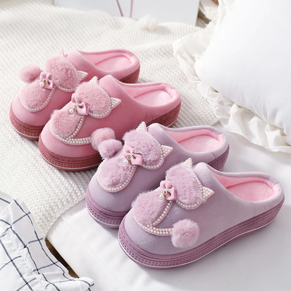 

Women Cotton slippers Cute Cat Slippers Ladies Platform Indoor Shoes For Women Winter slippers Home Slippers Female Warm Shoes^