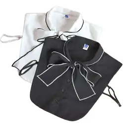 Женская шифоновая черная белая рубашка с лацканами, блузка, Офисная Леди, adjustable Ribbon Bowknot Tie, съемная ложная поддельное ожерелье-воротник