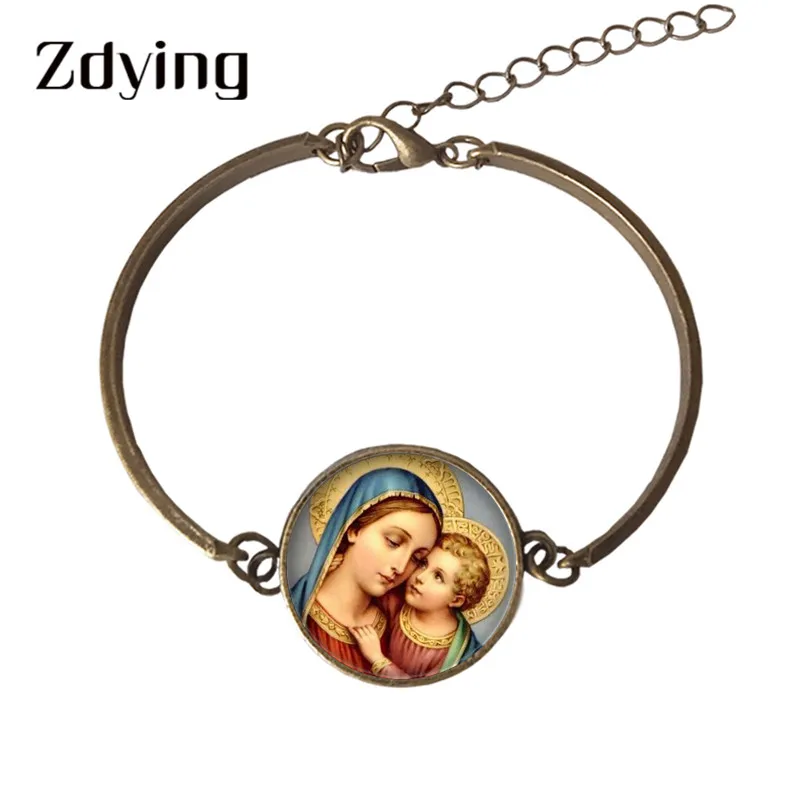 

ZDYING Classic Angel Baby Virgin Mary Bracelet Glass Image Cabochon Charm Chain Bangles Religious Jewelry Christmas Gift VM046
