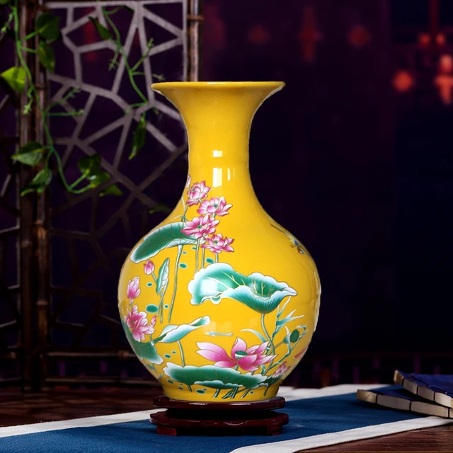 Jingdezhen Ceramic Vase Ornament Colorful  Yellow Glazed Lotus Flower Pattern Flower Vase Decoration Craft Decoration Home 6