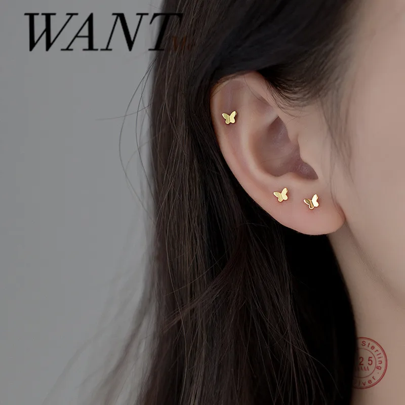 WANTME модная Корейская мини милые романтические розы бабочки серьги гвоздики для женщин из натуральной 925
