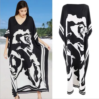 

Kaftan Beach Tunic Bikini Cover Up Woman Swimsuits Women's Outings With Free Shipping Print Dress Loose Smock Upper Garment