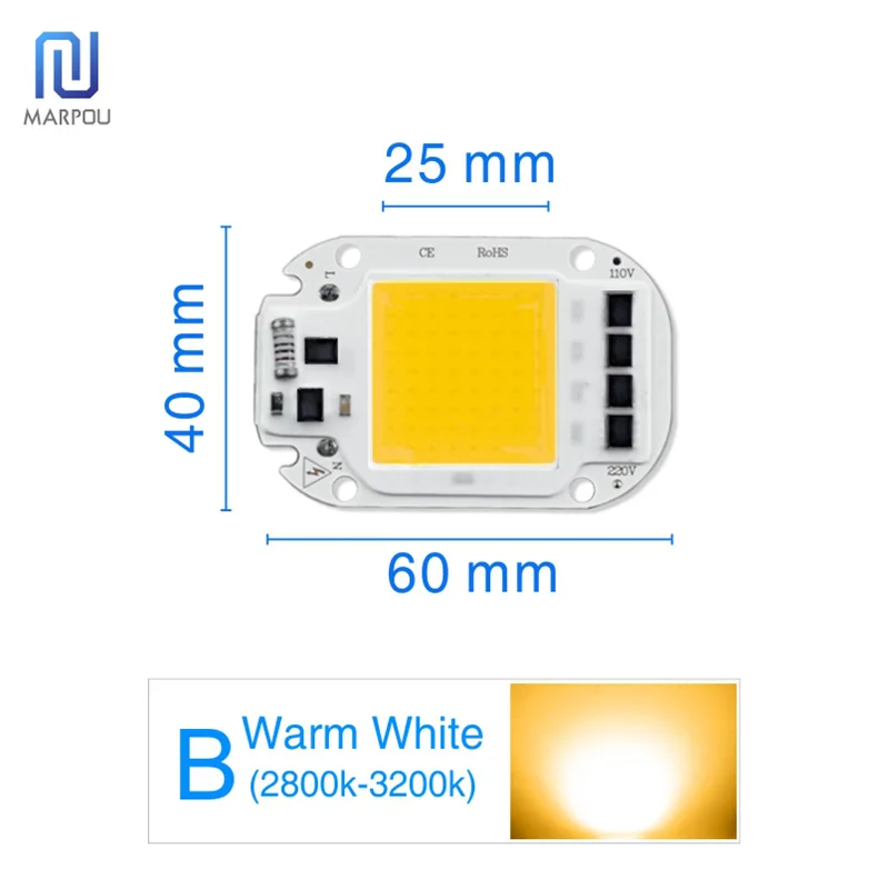 Светодиодный светильник с регулируемой яркостью, COB, чип-объектив, абажур, отражатель, светильник для выращивания, полный спектр, Smart IC 50 Вт, 30 Вт, 20 Вт, AC 220 В, светодиодный светильник с бусинами, сделай сам - Испускаемый цвет: B-Warm  White