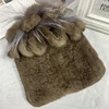 Russian Winter Real Fur Hat Hot Sale Natural Rex Rabbit Fur Warm Cap Ladies Knitted 100% Geunine Fur Hats 4