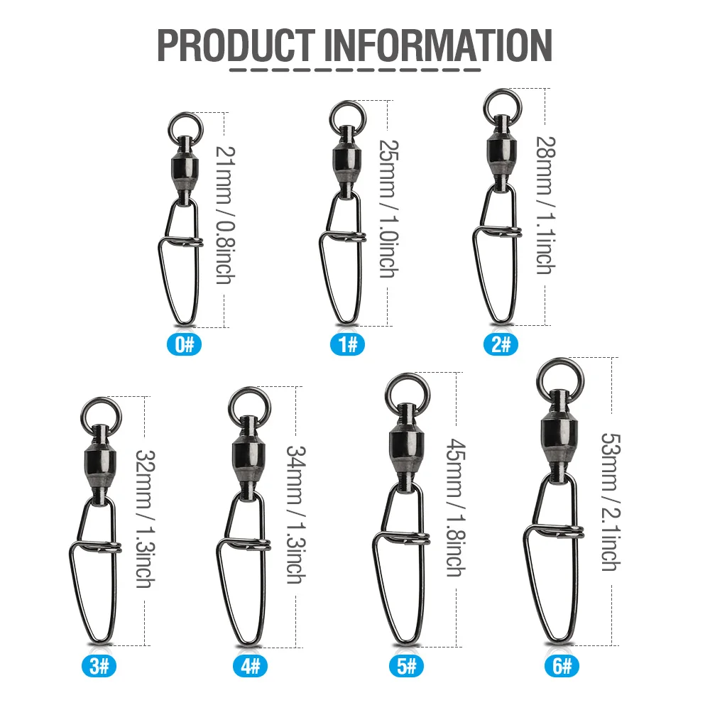 DONQL 102050Pcs Bearing Fishing Connector 0#-6# Swivels Snap Rolling Stainless Steel Fish Hook Connector Fishing Accessories主图01 (3)