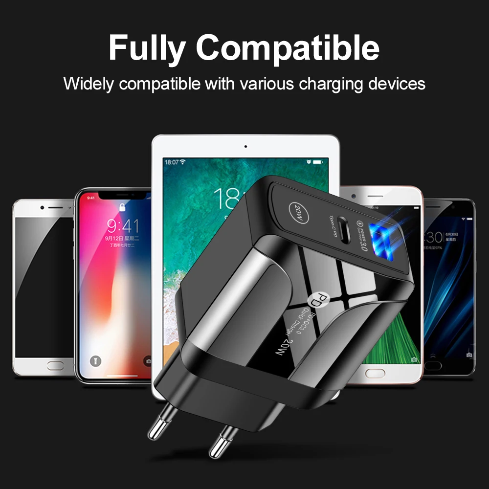 20W QC+PD 3.0 USB 2 Ports Charger Fast Charge for IPhone 12 11 Pro Max X Xs Xr IPad Huawei Xiaomi LG Samsung EU/US Plug Adapter usb 5v 2a