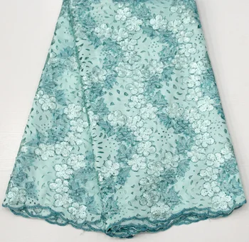 

African lace fabric in Aqua green sequin lace fabric 2020 high quality lace beads fabric tissu dentelle bridal fabric 5 yards