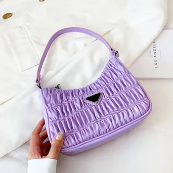 

2020 Luxury Hobo Bags For Women Candy Color Summer Underarm Bag Nylon Purses And Handbag Retro Shoulder Bag Pleated Female Bolsa