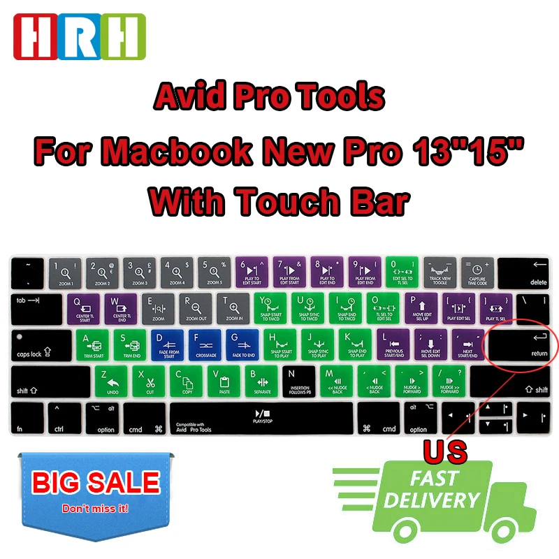 HRH Avid Pro инструменты Hotkey силиконовый чехол для клавиатуры протектор для Macbook Pro 1" A1706 A1989 A2159 15" A1707 A 1990 с сенсорной панелью