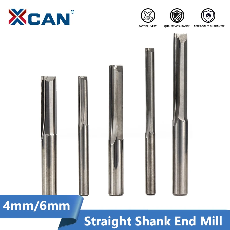 XCAN 1pc 4mm/6mm Shank 2 Flute Straight End Mill Carbide CNC Router Bit Engraving Bit Straight Slot Milling Cutter XCAN 1pc 4mm/6mm Shank 2 Flute Straight End Mill Carbide CNC Router Bit Engraving Bit Straight Slot Milling Cutter
