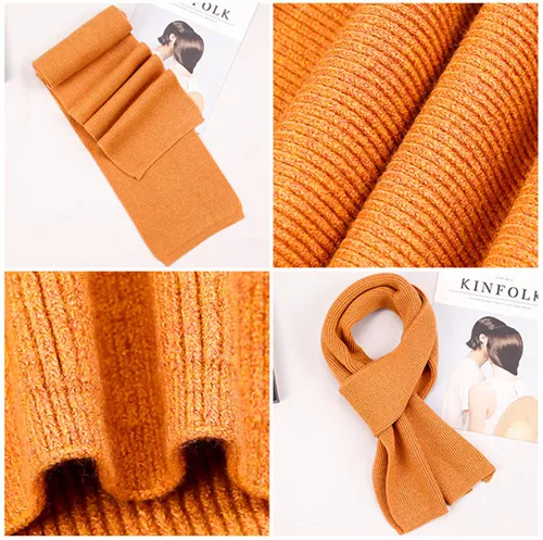 Мягкий Вязаный детский шарф из 55% кашемира, зимний однотонный шерстяной шарф для женщин, черные мужские шарфы, теплые шарфы для мальчиков и девочек - Цвет: Оранжевый