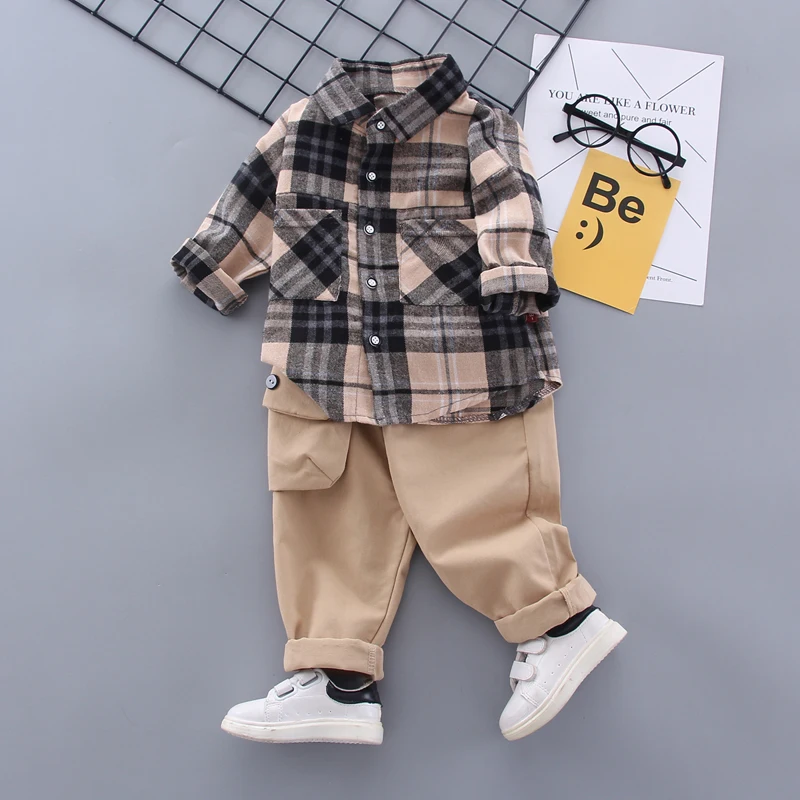 Clothing Set Suits-Set Pants Shirt Spring Plaid Baby-Boy Kid 1-2-3-4-5-Years Children