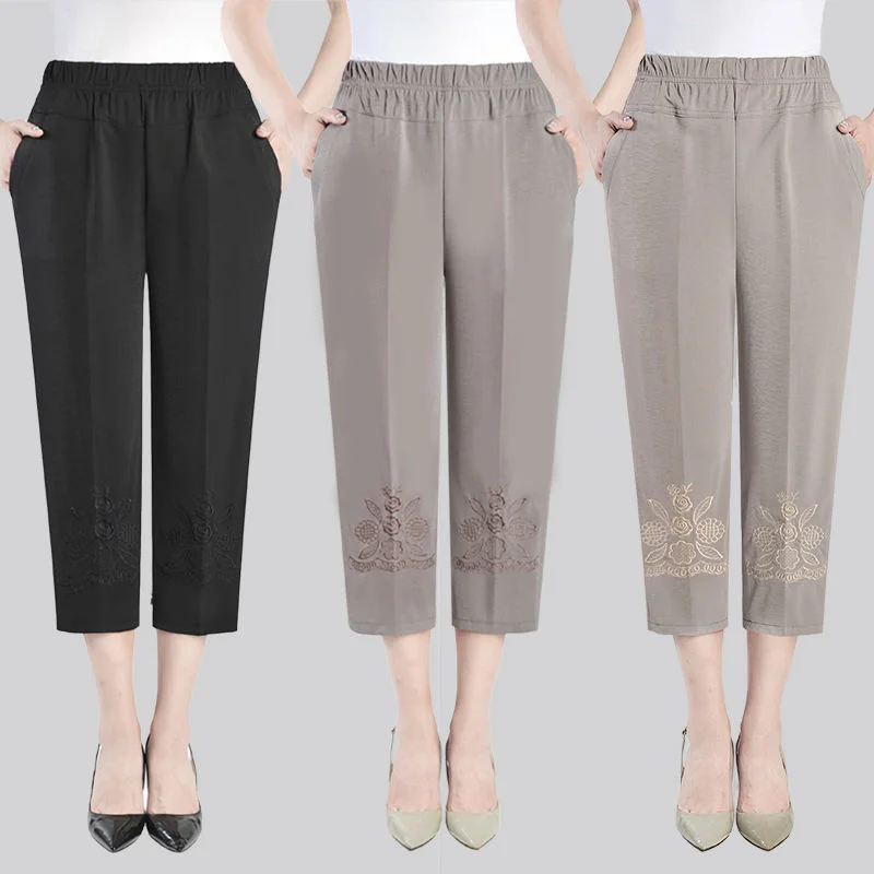 Women Cropped Pants Summer 2021 Women's Capris Pants Embroidery Calf