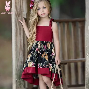 

Aven Rabbit Girls Summer Dress Baby Girls Clothes Kids Clothes Short Front Back Long Flower Dress with Suspenders 1-6 Years Old