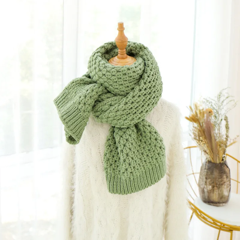 Зимние теплые толстые белые вязаные шарфы для женщин сплошной шарф в разных цветов Бежевый Желтый Зеленый платок Femme