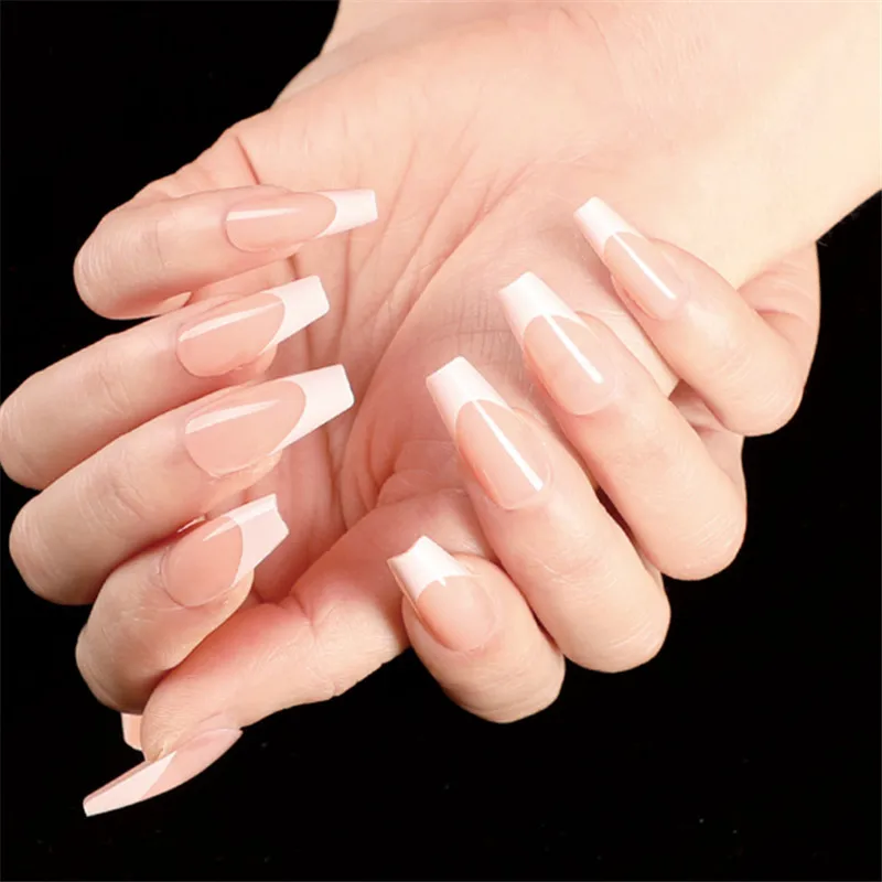 

24Pcs Full Cover press on Pointed Head Fresh Temperament French style False nails matte Wearable Stiletto Fake Nails with Glue