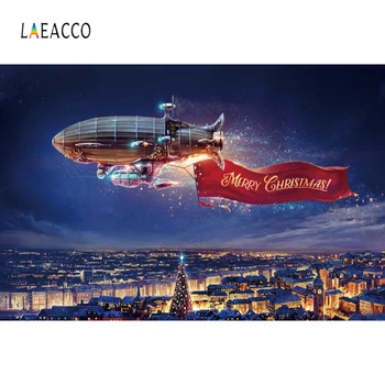 

Laeacco Blue Sky Airplane Modern City Merry Christmas Photography Backgrounds Customized Photographic Backdrops for Photo Studio