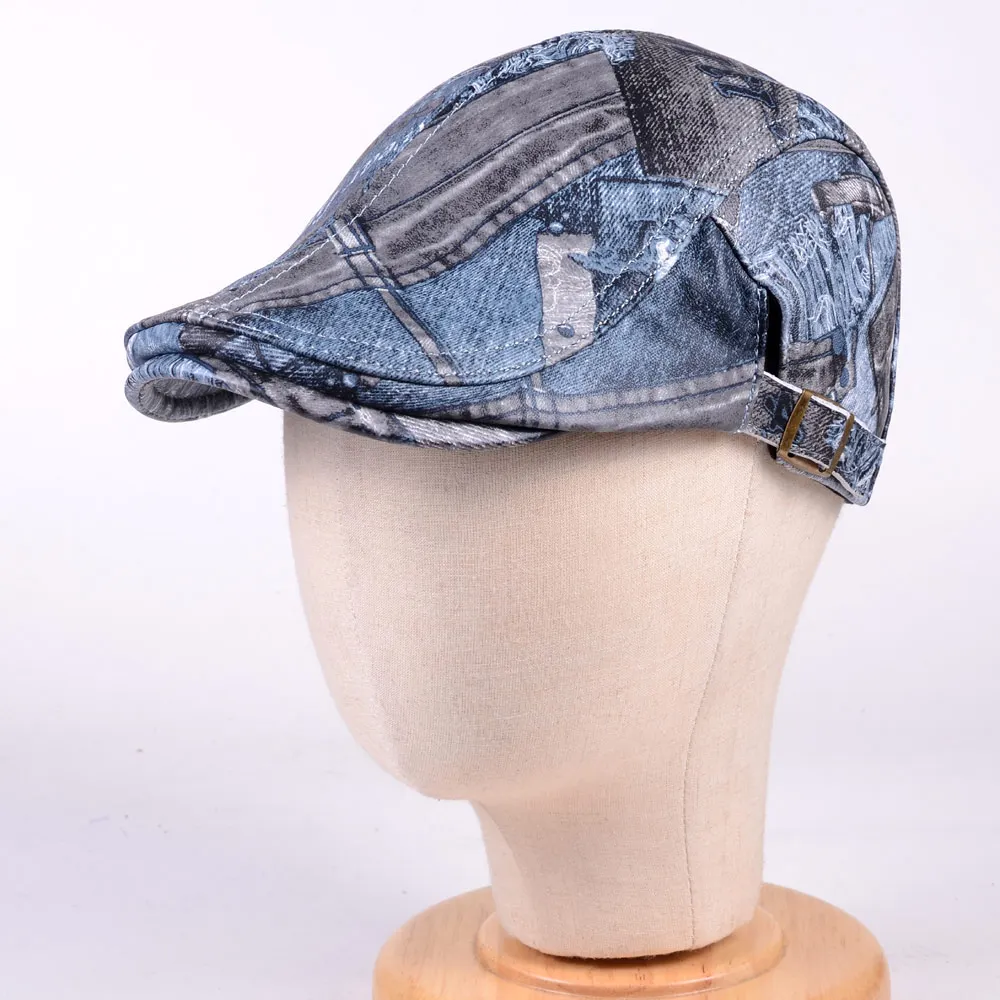 Random pattern Мужские Женские Унисекс из натуральной кожи с джинсовым узором, военная Кепка, Армейский Берет газетчика, шапки/Кепки - Цвет: Random pattern