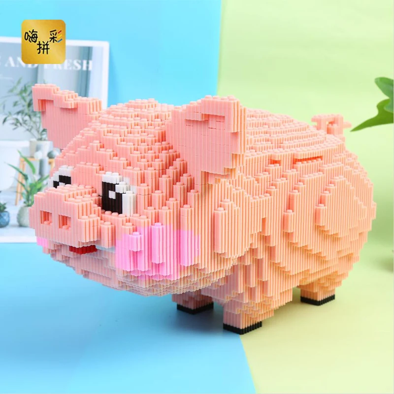 DUZ 8615 мультяшная розовая Милая свинья животное 3D модель DIY Мини строительные блоки кирпичи игрушка для детей 28 см высота без коробки