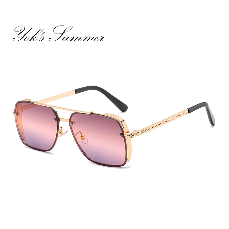 C7 Gold Black Pink YOK'S радужные Квадратные Солнцезащитные очки женские брендовые градиентные розовые линзы розовая Золотая оправа Топ Грация солнцезащитные очки Oculos женские коричневые новые WN1402 - Цвет линз: C7 Gold Black Pink