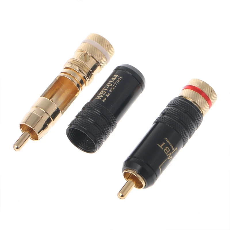 

4 Pcs WBT-0144 Gold Plated RCA Plug Lock Soldering Audio/Video Plugs Connector D5BD