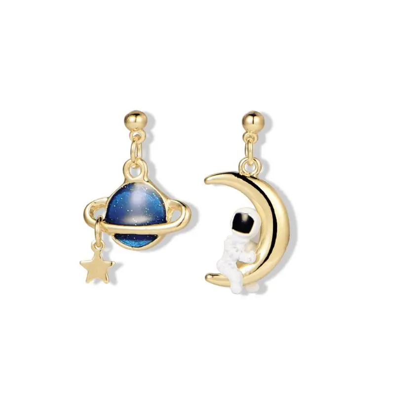 

3D Astronaut Spaceman Earrings Asymmetrical Planet Star Moon Drop Earrings Girl 634D