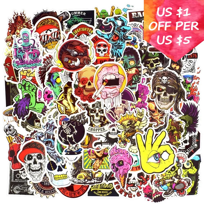 150Pcs зомби монстров наклейки для чемодан для скейтборда ноутбук сотовый телефон мотоцикла велосипеда, автомобиля, аксессуары для панков, черепа наклейки