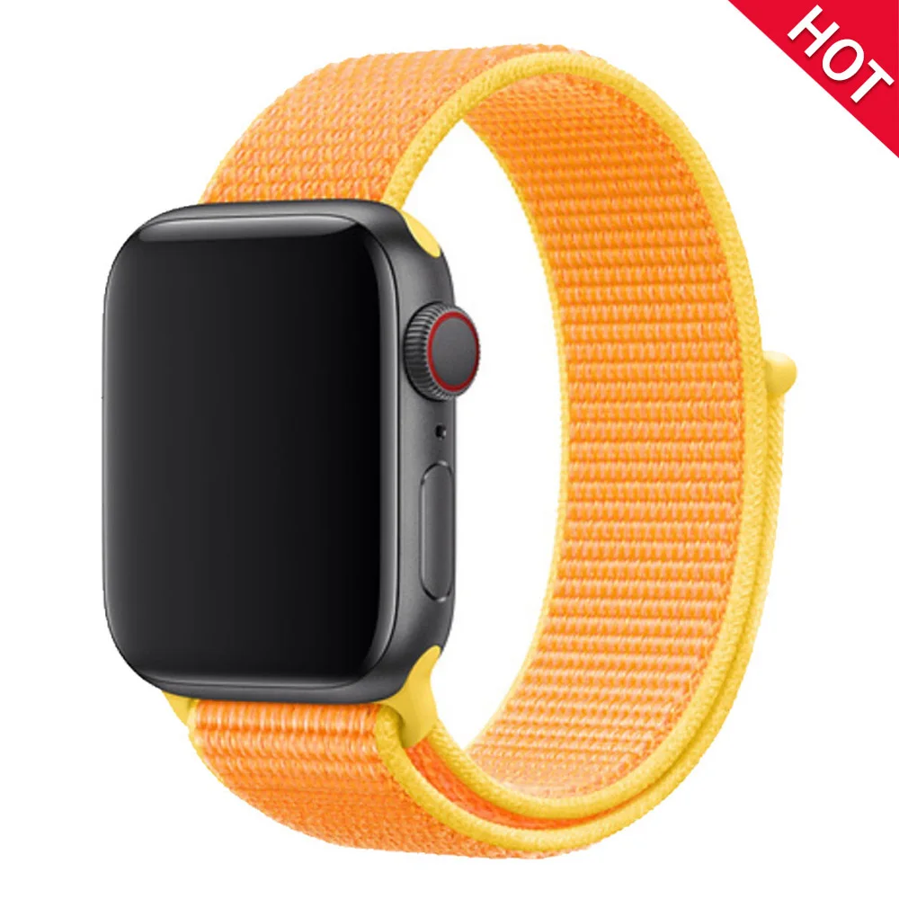 Light yellow Band For Apple Watch Series 5 4 3 2 1 38MM 42MM watchband Breathable Nylon Strap Sport Loop for iwatch Bracelet 40MM 44MM - Band Color: Light yellow