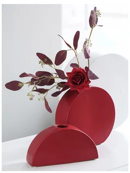 

Creative Small Ceramic Vase Ornaments Dining Table Living Room Desk Desktop Decorations European Simple Semicircular Geometric