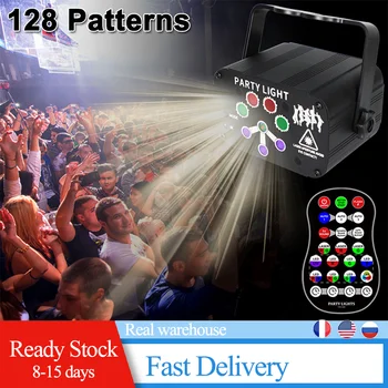 

USB 8 Hole 128 Pattern Projector Remote/Sound Actived LED Disco Light RGB DJ Party Stage Light Christmas Lamp Decoration