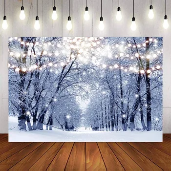 

2020 Winter Snow Photography Backdrops Christmas Background Backdrops Forest Trees Snowflake Props Lighting Vinyl photo Backdrop