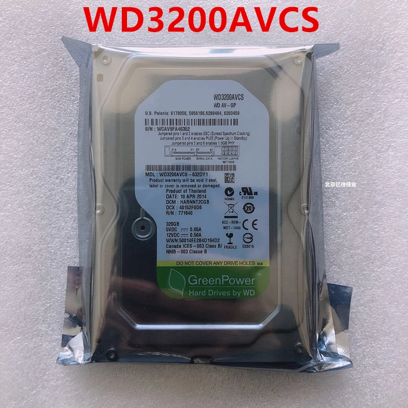 

New Original HDD For WD 320GB 3.5" SATA 3 Gb/s 16MB 5400RPM For Internal Hard Disk For Surveillance HDD For WD3200AVCS