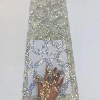 

New design French Net Sequin Lace Fabric Tassels 2020 Latest african sequence lace fabric with embroidery tulle fabric