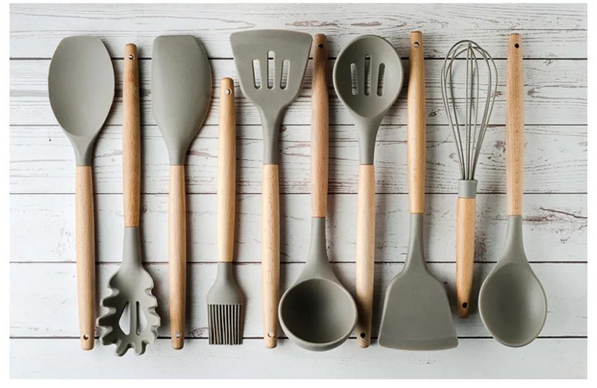 Crate & Barrel Grey Silicone Utensils