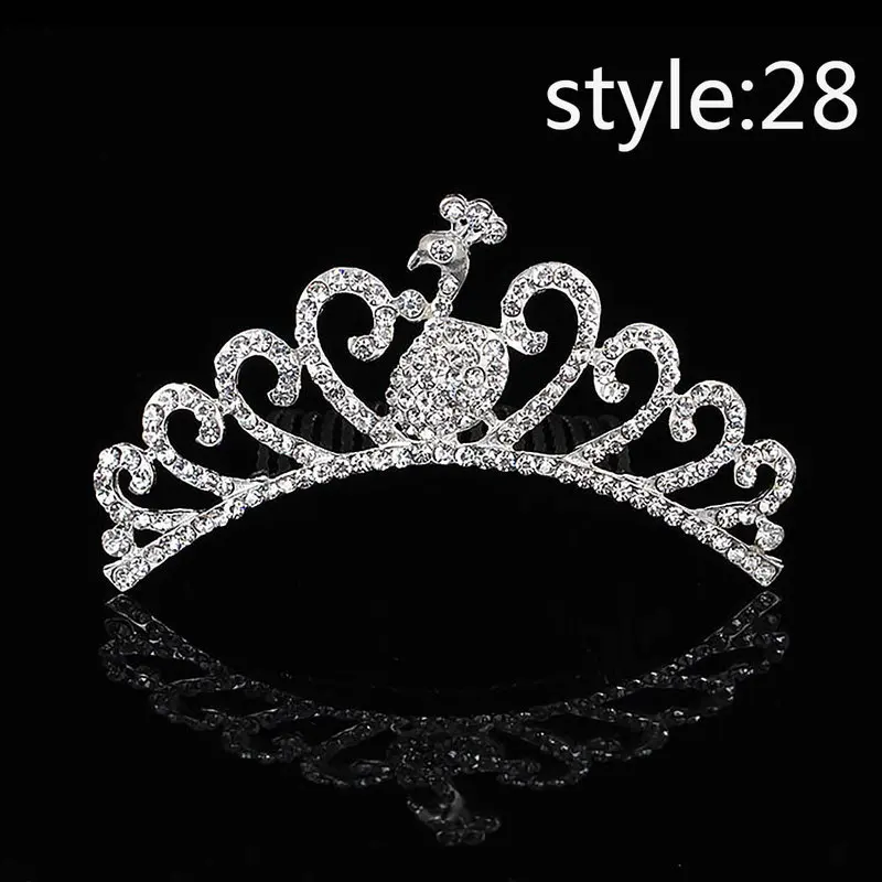 Style 28 Высокая мода маленькая принцесса Кристалл Мини диадемы и повязка в виде короны для детей девочек свадебная фата невесты декоративные украшения - Окраска металла: Style 28