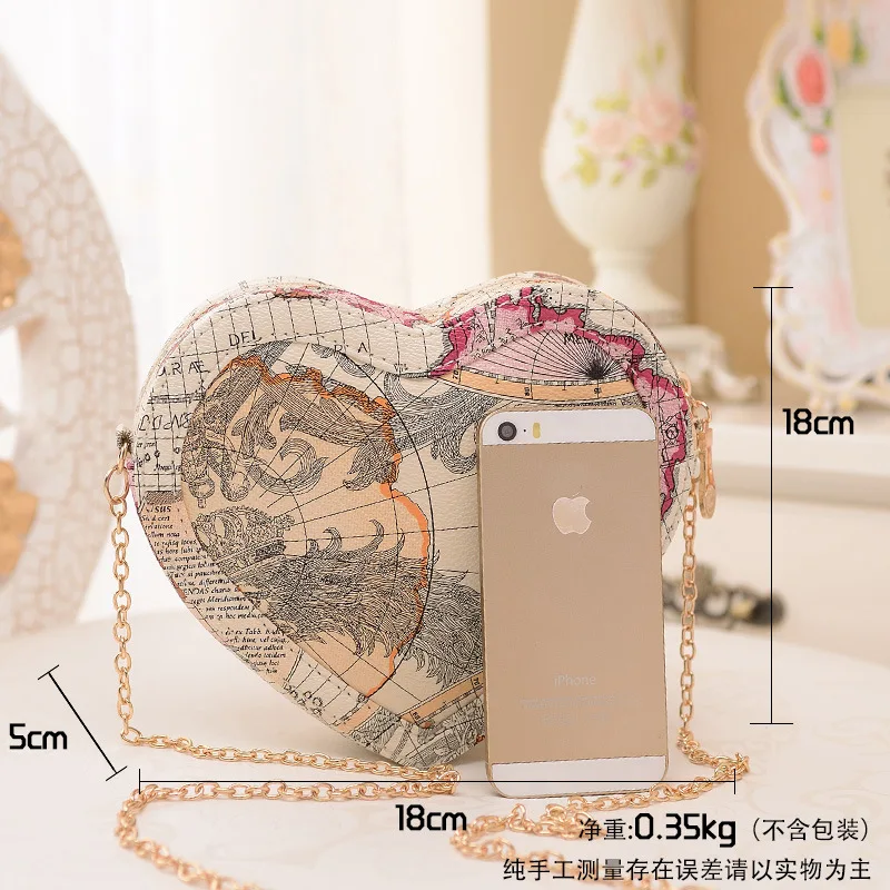 

New Arrival Summer Women's 2019 New Style Fashion Map Cute Heart Shape Bag Versatile Crossbody/shoulder Bag Cool GIRL'S Small Sh