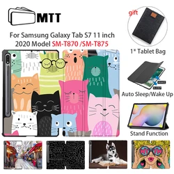 Mtt capa para galaxy tab s7 11 polegadas com três dobras, de couro pu e com suporte, para tablet inteligente