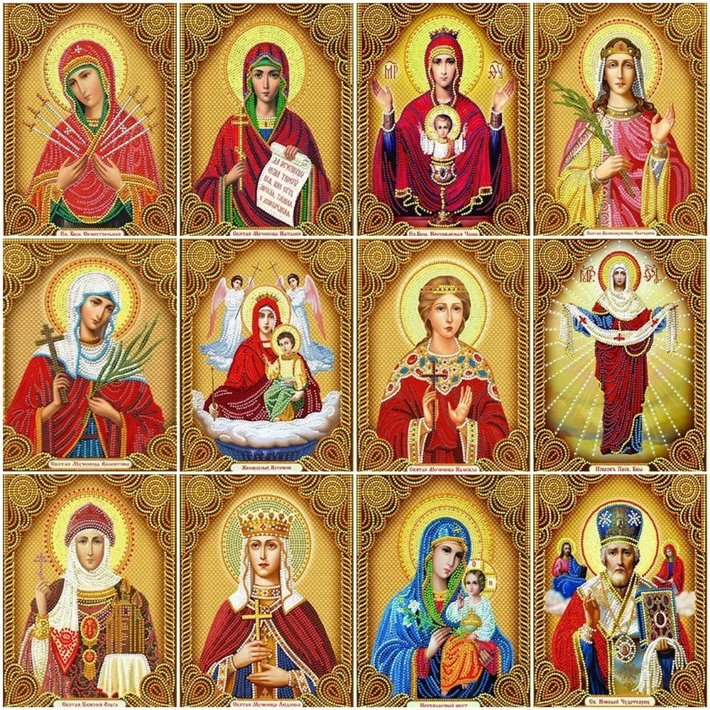 DIY Diamond Painting Religion Icon Virgin Mary Full Display Rhinestones Round Embroidery Cross Stitch Mosaic Home Decor | Дом и сад