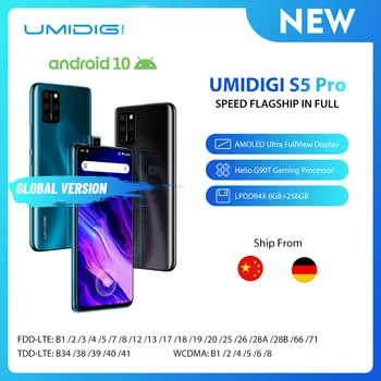 Перейти на Алиэкспресс и купить UMIDIGI S5 Pro Helio G90T игровой Процессор 6 ГБ 256 Гб Смартфон FHD + AMOLED Встроенный экран отпечаток пальца всплывающая селфи камера 4680 мАч