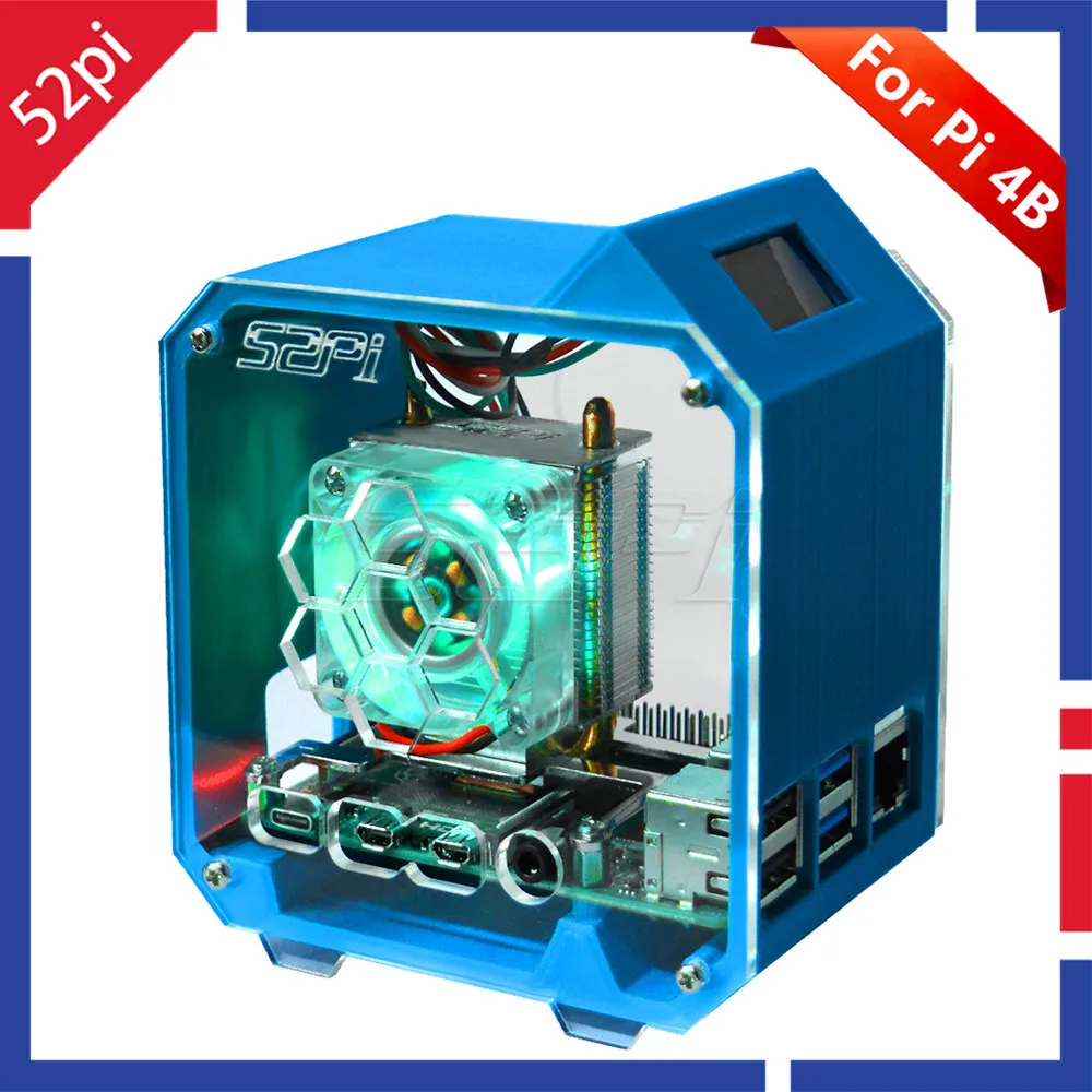52Pi 라즈베리 파이 4 모델 B 아이스 타워 RGB 냉각 팬(3D 프린터 케이스..
