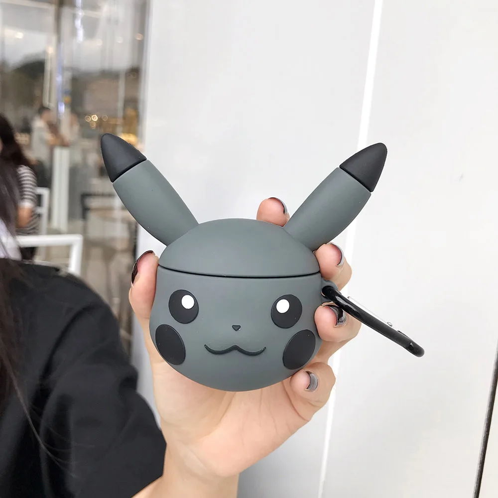 LinXiang милые Мультяшные карманные монстры Pokemons 3D Пикачу Bluetooth наушники силиконовый защитный чехол для Apple Airpods 1 2 - Цвет: Черный