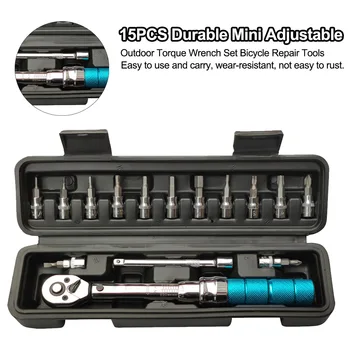 

15pcs Torque Wrench Set Socket Allen Key Outdoor Cycling Bicycle Repair Tools Steel Durable Manual Spanner Mini Adjustable