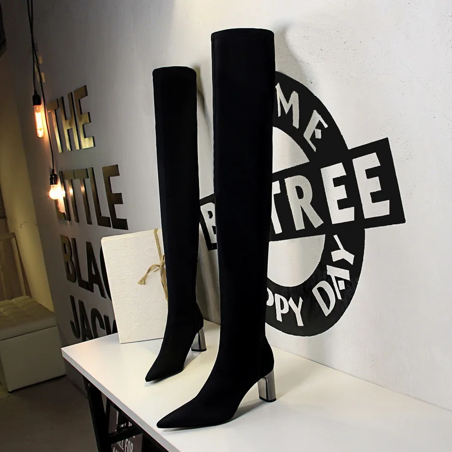

2020 Stylish Lady long high heel knee boots genuine leather overknee boots for woman