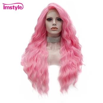 

Imstyle Pink Lace Wig Deep Wave Long Synthetic Lace Front Wig Heat Resistant Fiber Party Cosplay Wigs For Women