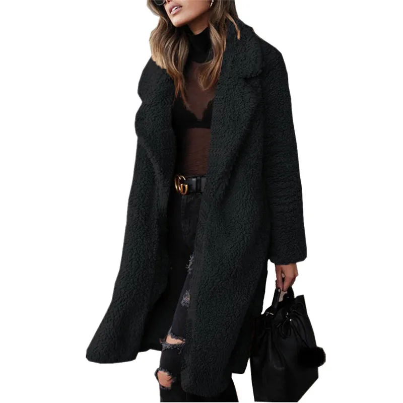 Female Women Long Jacket Coat Autumn Winter Casual Warm Thick Long Sleeve Outwear Coat Turn-Down Collar Overcoat Capes Plus Size