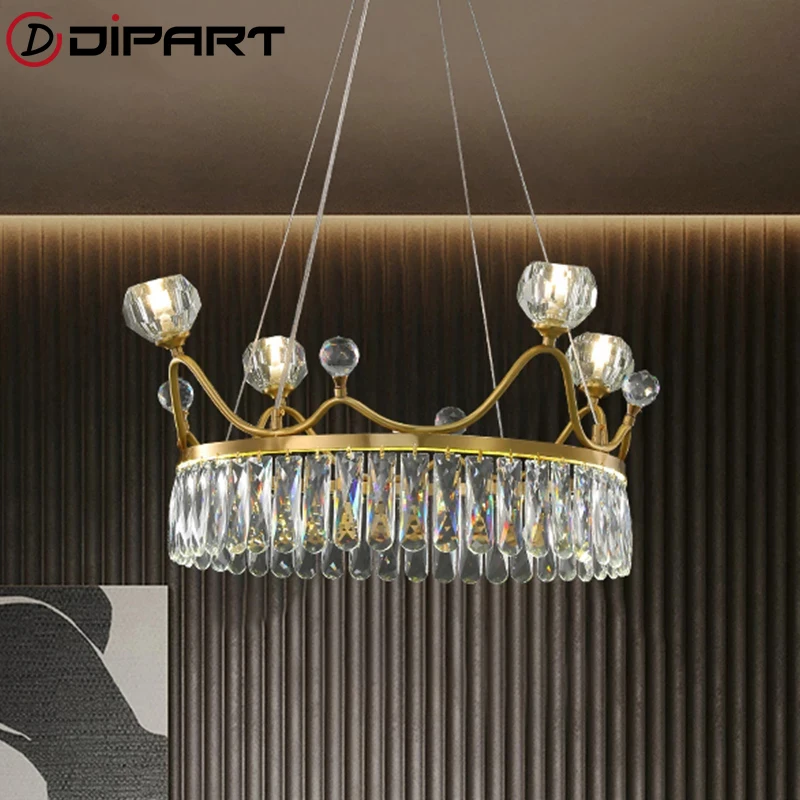 

Modern crystal Luxury Chandelier Lighting Crown Design LED Chandeliers For Living Room Bedroom Fixtures Full Copper Gold