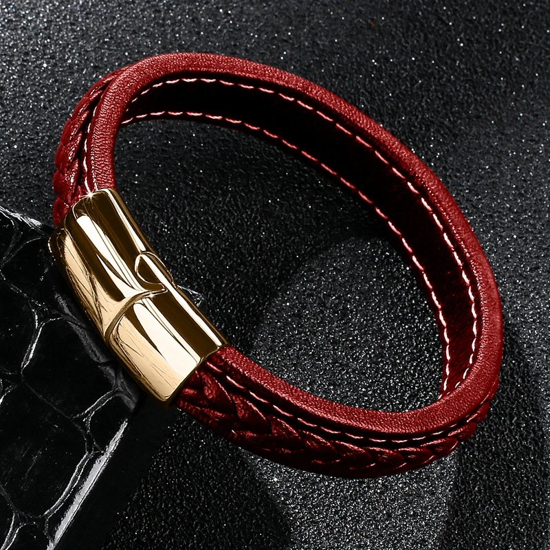 Metal Bracelet Leather Bracelet Stainless Steel Bracelet MOZO FASHION Retro Men Jewelry Braided Leather Women Handmade Bracelet Stainless Steel Clasp Wrist Band 010