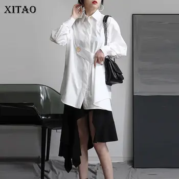 

XITAO White Vintage Blouse Fashion New Women Elegant Irregular Full Sleeve Single Breast 2020 Spring Minority Shirt ZLL4696