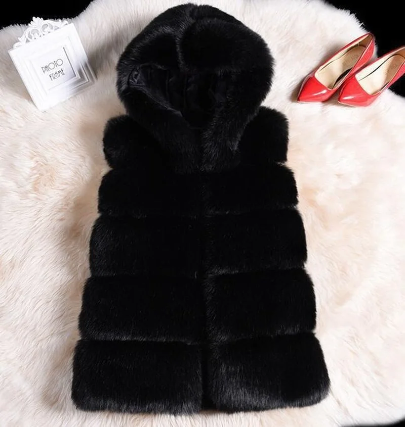 Faux Fur Vest Fox Fur Hooded Vest Cross-Piece Hooded Vest Women's Fur One Winter Coat Women